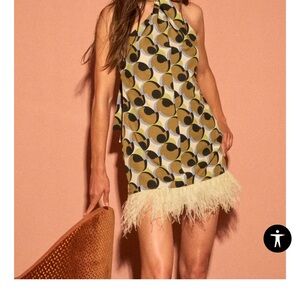 ZARA GEOMETRIC PRINT FEATHER MINI DRESS